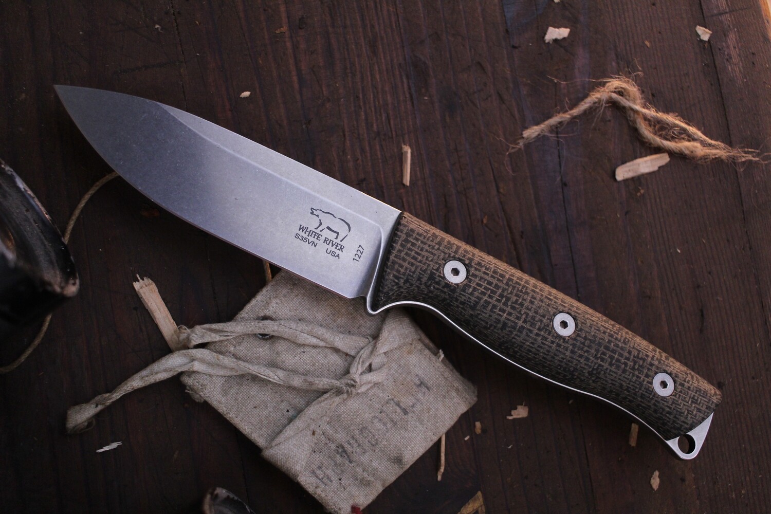 White River Knives Ursus 45 4.5&quot; Fixed Blade Knife / Black Burlap Micarta / Stonewashed S35VN