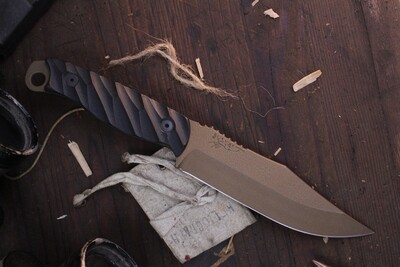 Half Face Blade Crow Scout 5.25" Fixed Blade / Black Fluted G-10 / Burnt Bronze Cerakote S35VN