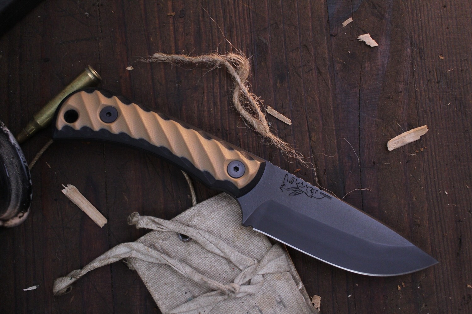 Half Face Blade Cav Jr. 3.5&quot; Fixed Blade / Black &amp; Tan Fluted G-10 / Elite Black Cerakote S35VN