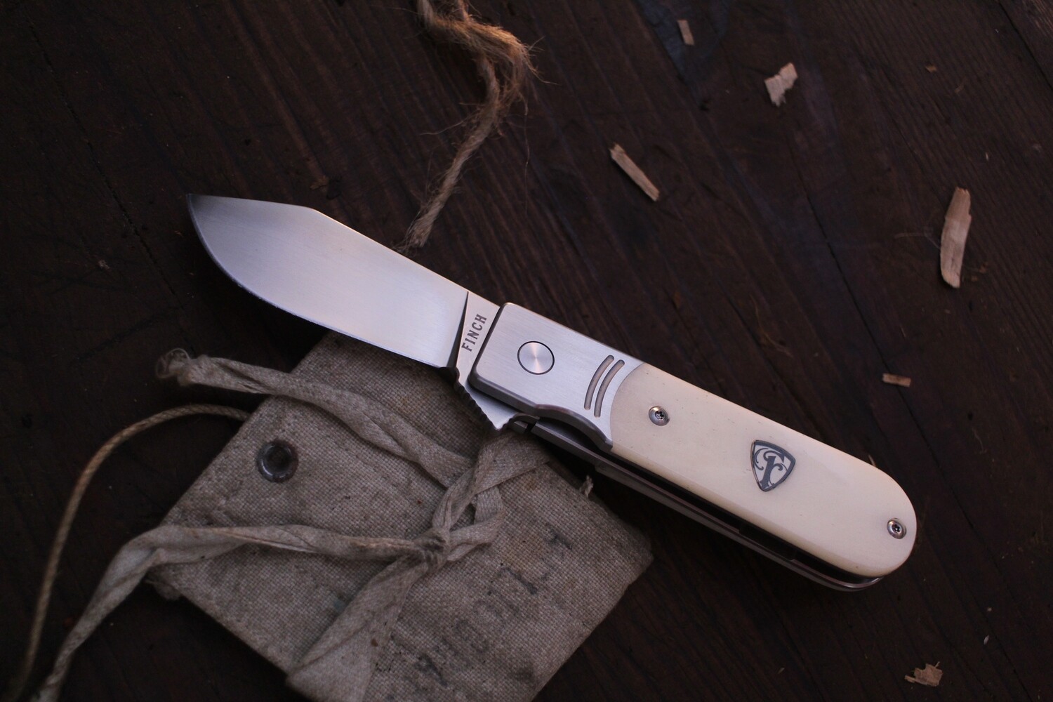 Finch Knives Model 1929 2.5&quot; Frame Lock Flipper / Voodoo White Bone / Satin 154CM