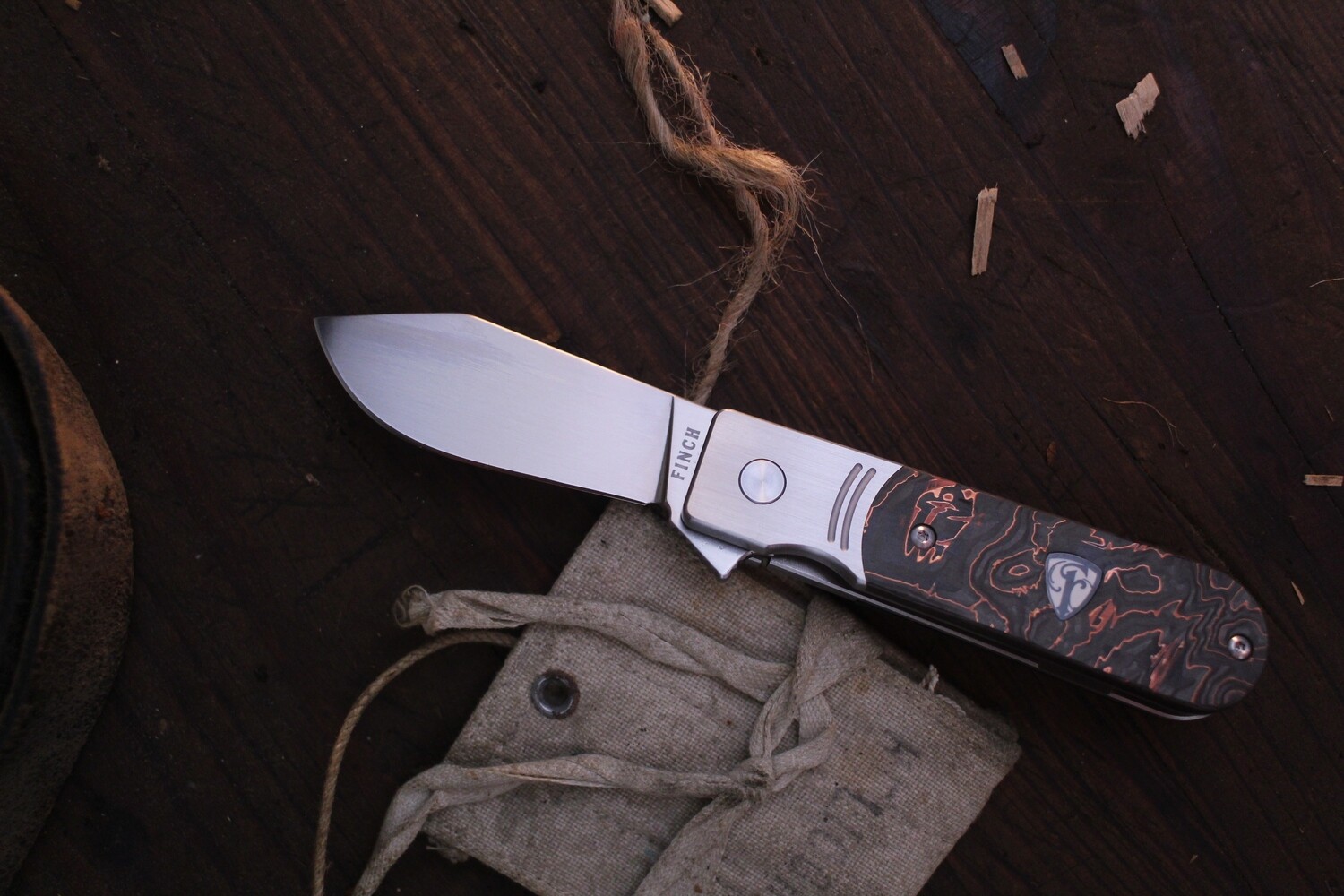 Finch Knives Model 1929 2.5&quot; Frame Lock Flipper / Coppertone Carbon Fiber / Satin 154CM