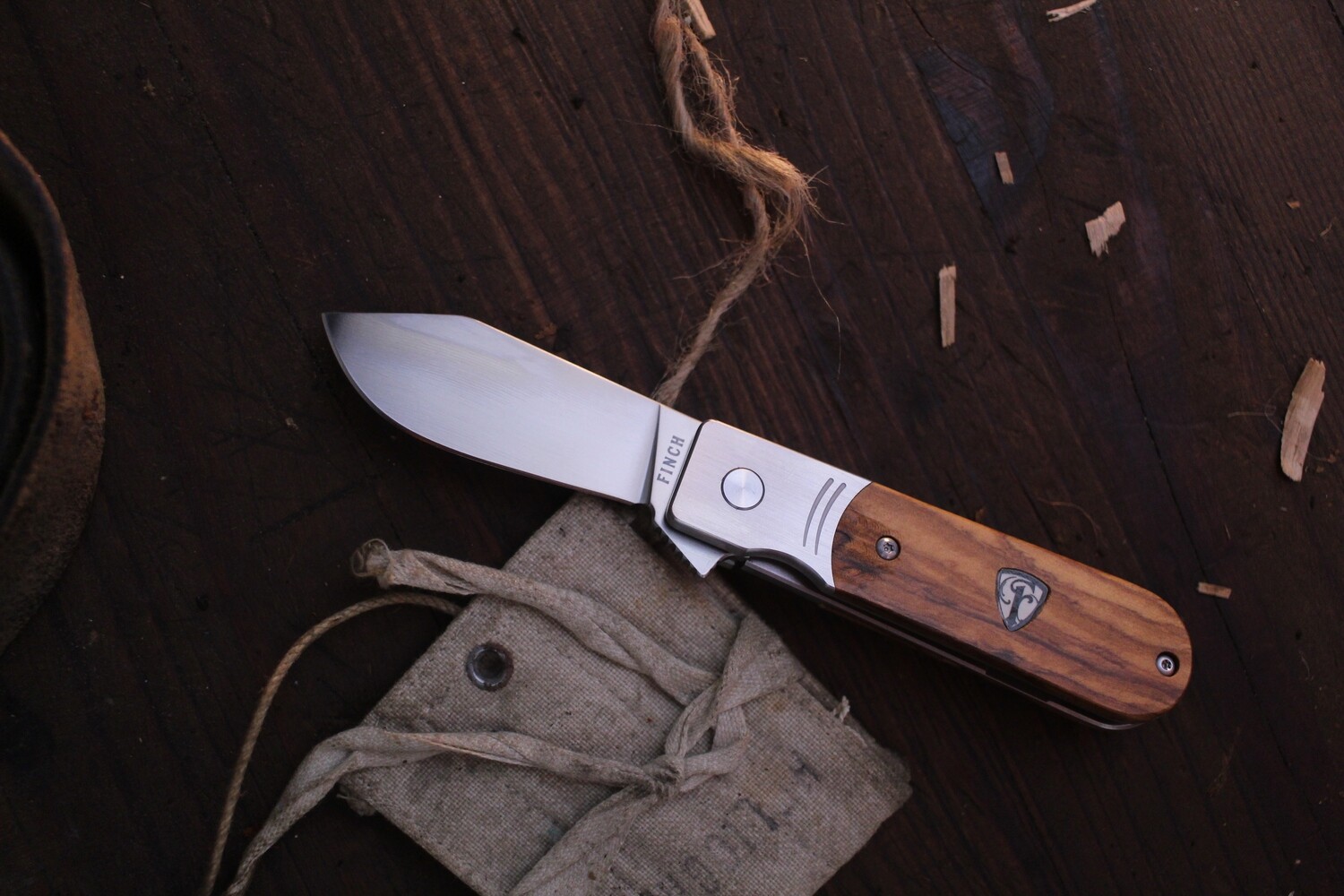 Finch Knives Model 1929 2.5&quot; Frame Lock Flipper / Olive Wood / Satin 154CM