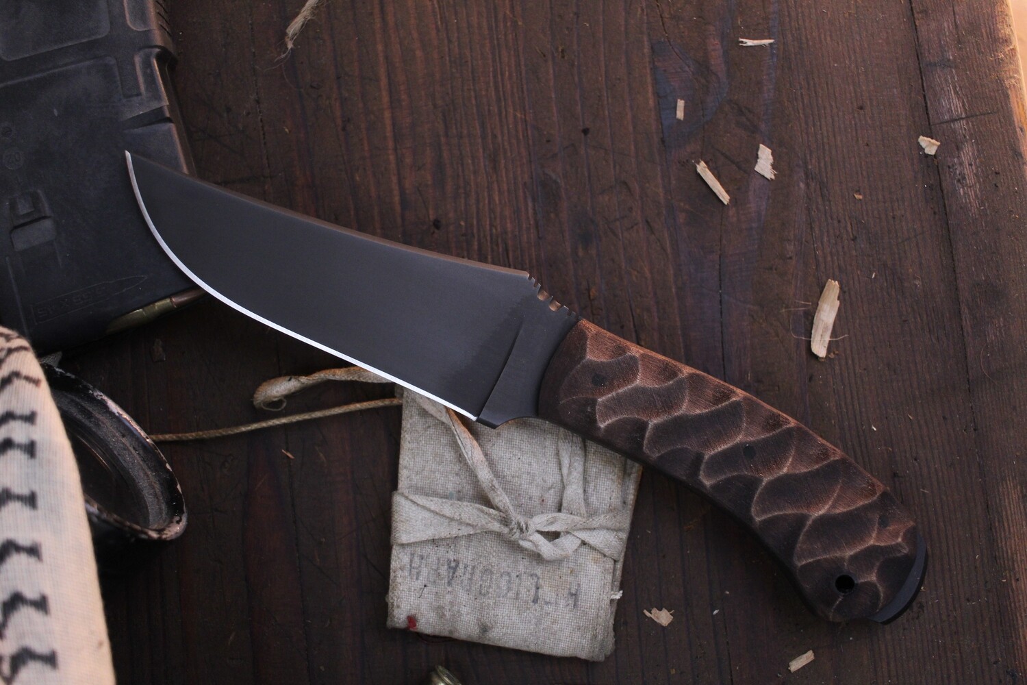 Winkler Knives Crusher Belt Knife 4" Fixed Blade / Sculpted Maple / Black 80CRV2