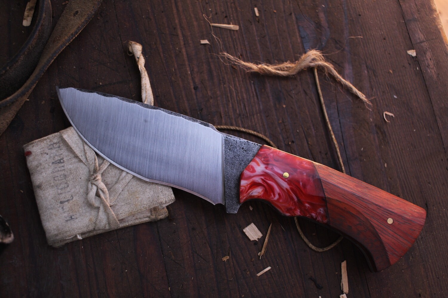 Barrett Knives Strider 5” Fixed Blade / Paduak &amp; Red Swirl Epoxy / Alaskan Forged 1095