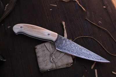 Lucas Lance & Mark Couch 5" Fine Point Hunter / Mammoth Ivory / Alaskan Forged Damascus