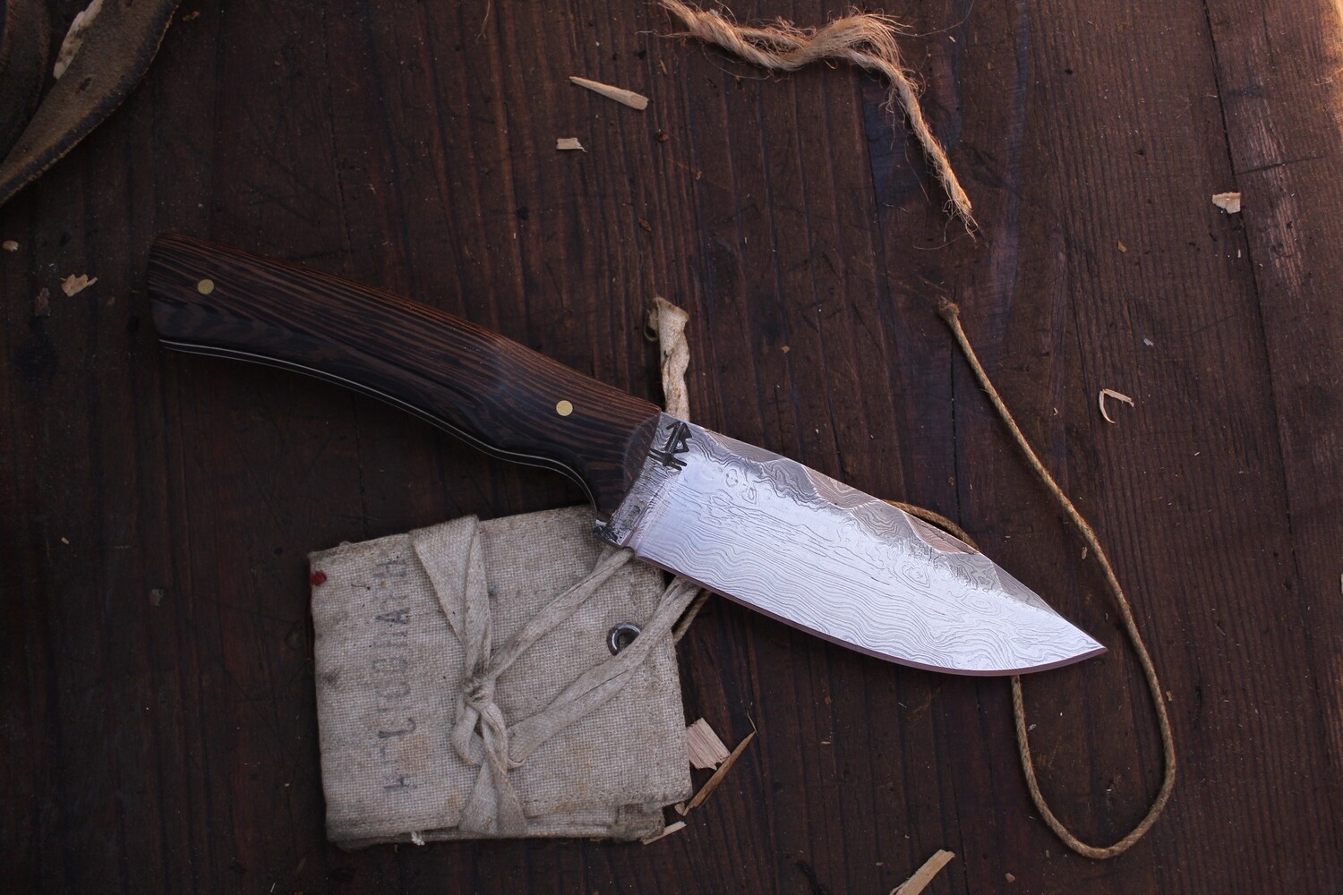 Barrett Knives Silver Hunter 3.75&quot; Fixed Blade / Wenge / Forge Finish Damascus