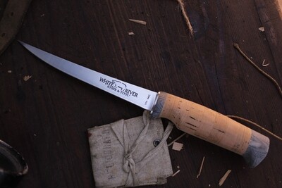 White River Knives 6" Traditional Fillet Knife, Cork & Black Micarta / 440C
