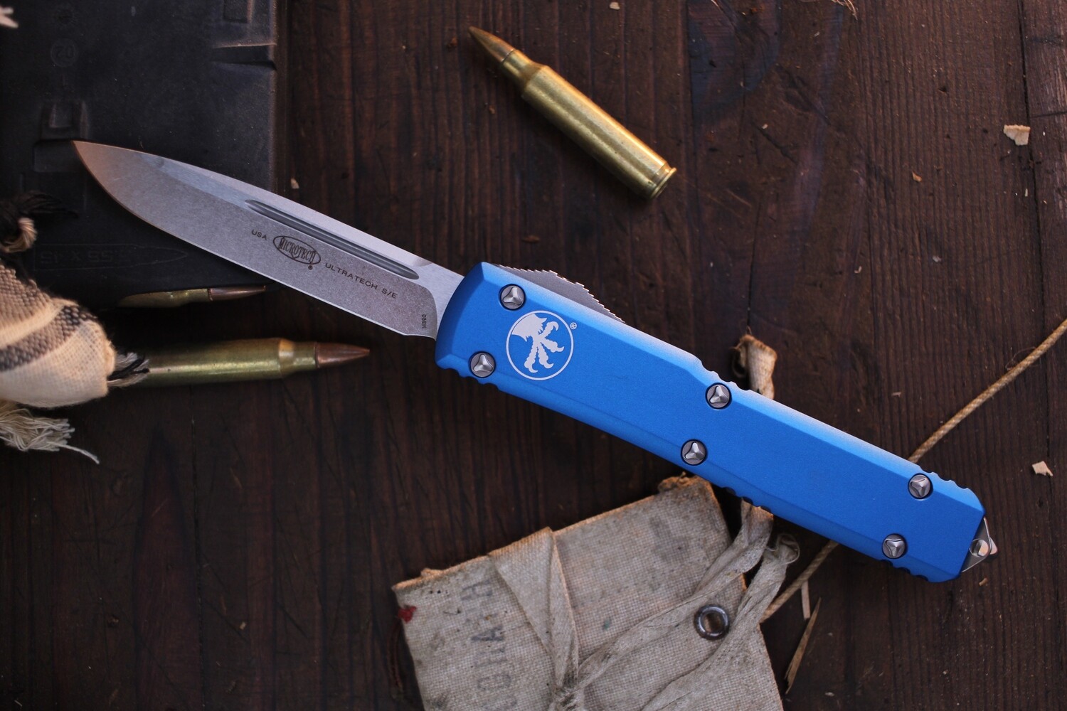 Microtech Ultratech S/E 3.4&quot; OTF Auto / Blue Aluminum / Stonewashed 