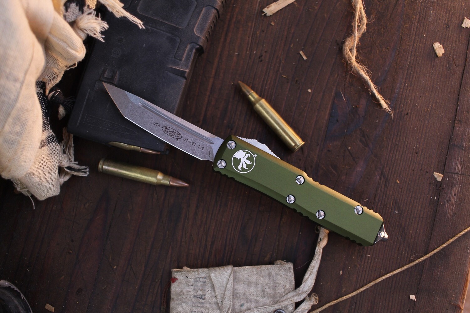 Microtech Ultratech T/E 3.4&quot; OTF Auto / OD Green Aluminum / Stonewashed