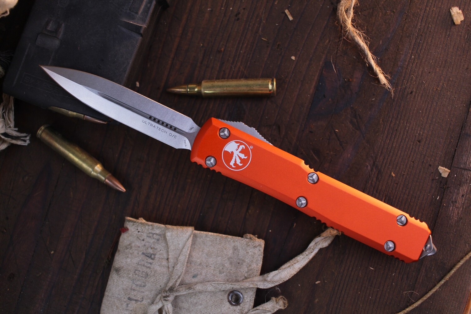 Microtech Ultratech D/E 3.4&quot; OTF Auto / Orange Aluminum / Stonewashed