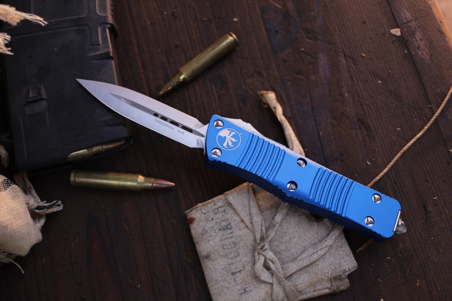Microtech Troodon D/E 3&quot; OTF Auto / Blue Aluminum / Satin