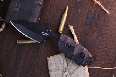 Halfbreed Blades Compact Clearance 2.95&quot; Fixed Blade / Black Scultped G-10 / Black Teflon D2