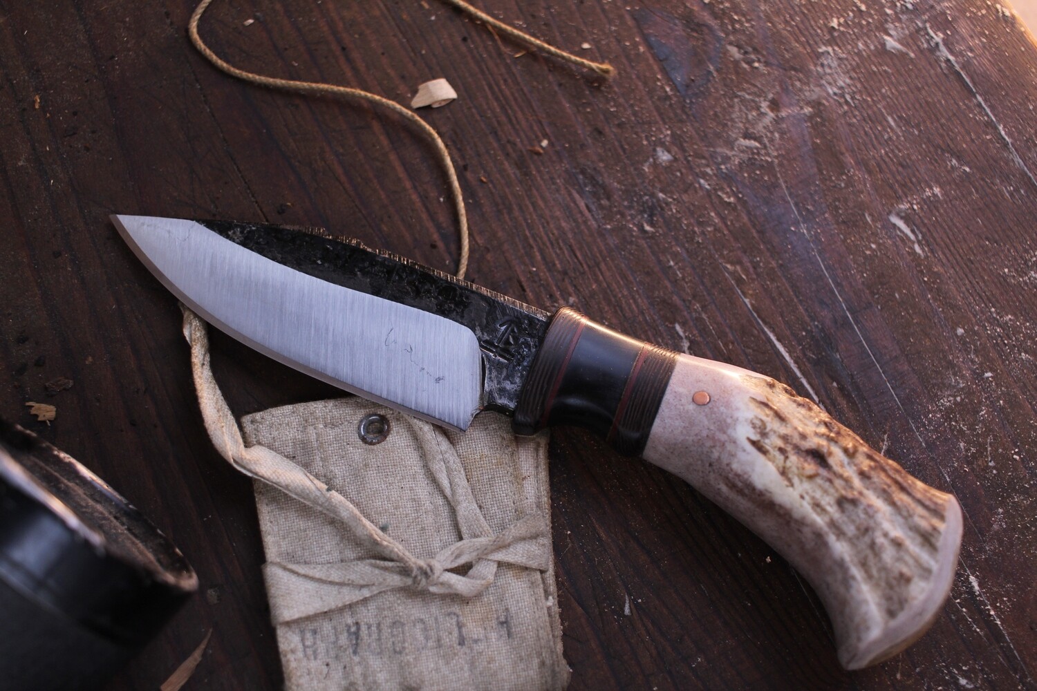 Barrett Knives Mini Strider 4” Clip Point / Moose Antler With Wenge &amp; Ebony Bolster / Alaskan Forged 1095