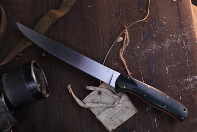 Isley Blades 8" Fillet / Green  Micarta &amp; Orange Liners / Satin 14C28N