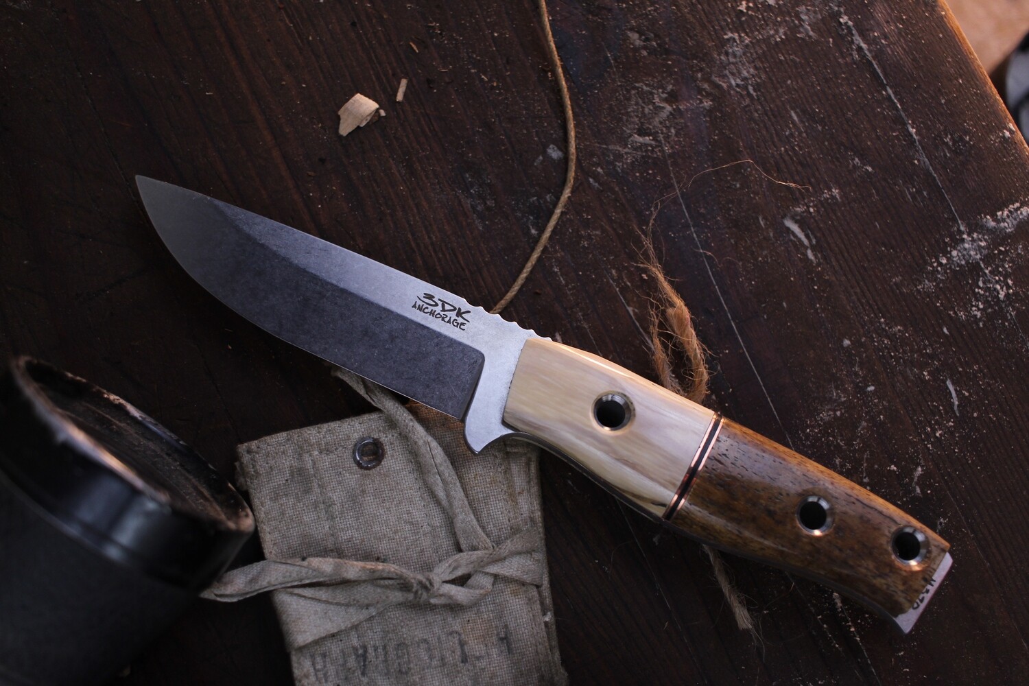 3DK Custom MAK 4&quot; Fixed Drop Point, M390 Blade / Stellar Sea Cow &amp; Mammoth Ivory Handle With Copper Liners