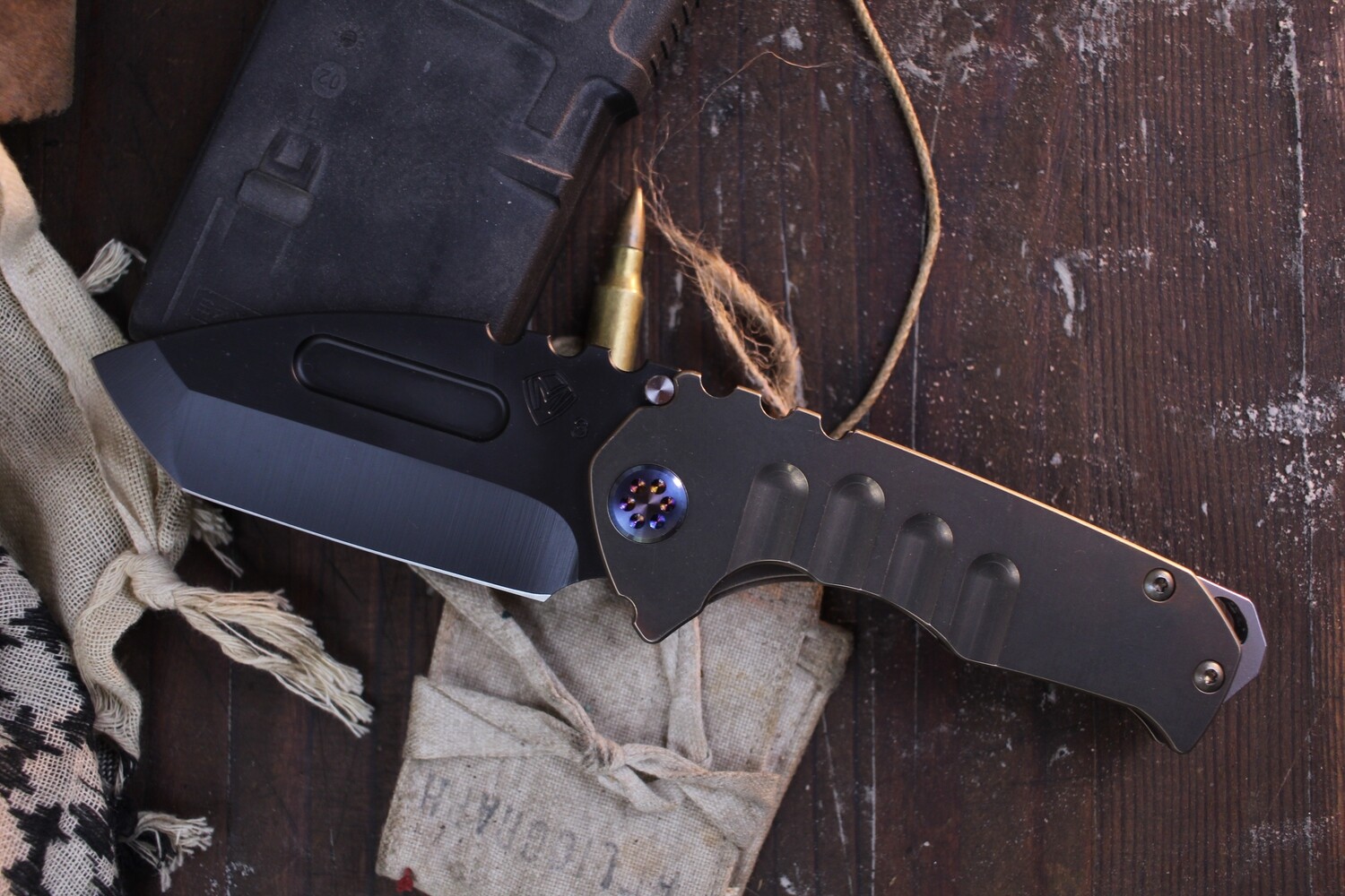 Medford Knife &amp; Tool (MKT) Genesis T 3.5” Framelock Folder / Bronzed Titanium / Black PVD CPM-3V