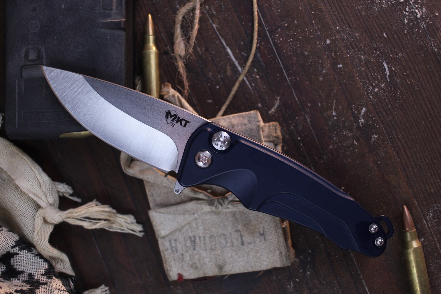 Medford Knife &amp; Tool (MKT) Smooth Criminal 3” Plunge Lock Folder / Blue Aluminum / Stonewashed S35VN