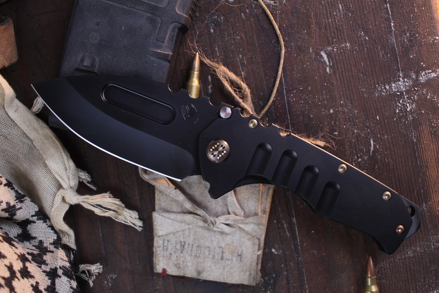 Medford Knife &amp; Tool (MKT) Praetorian T Frame Lock Folder / Black PVD Titanium &amp; Bronze Hardware / Black PVD CPM-3V