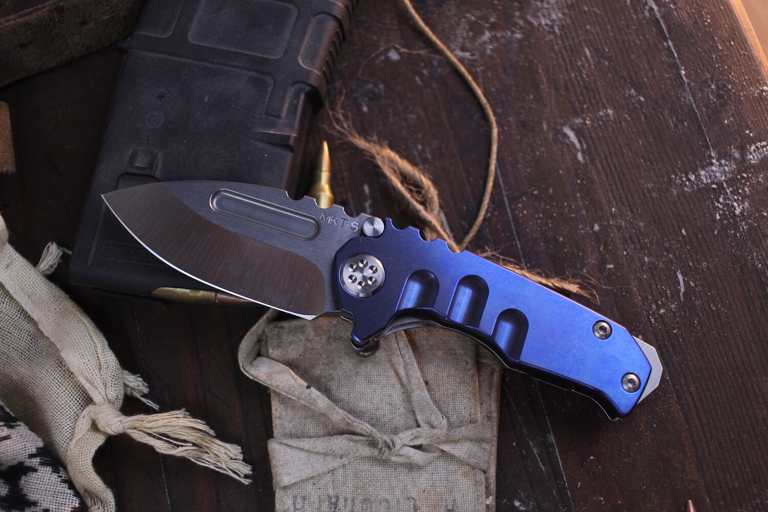 Medford Knife &amp; Tool (MKT) Micro T 2.875” Framelock Folder / Blue Titanium / Stonewashed S35VN