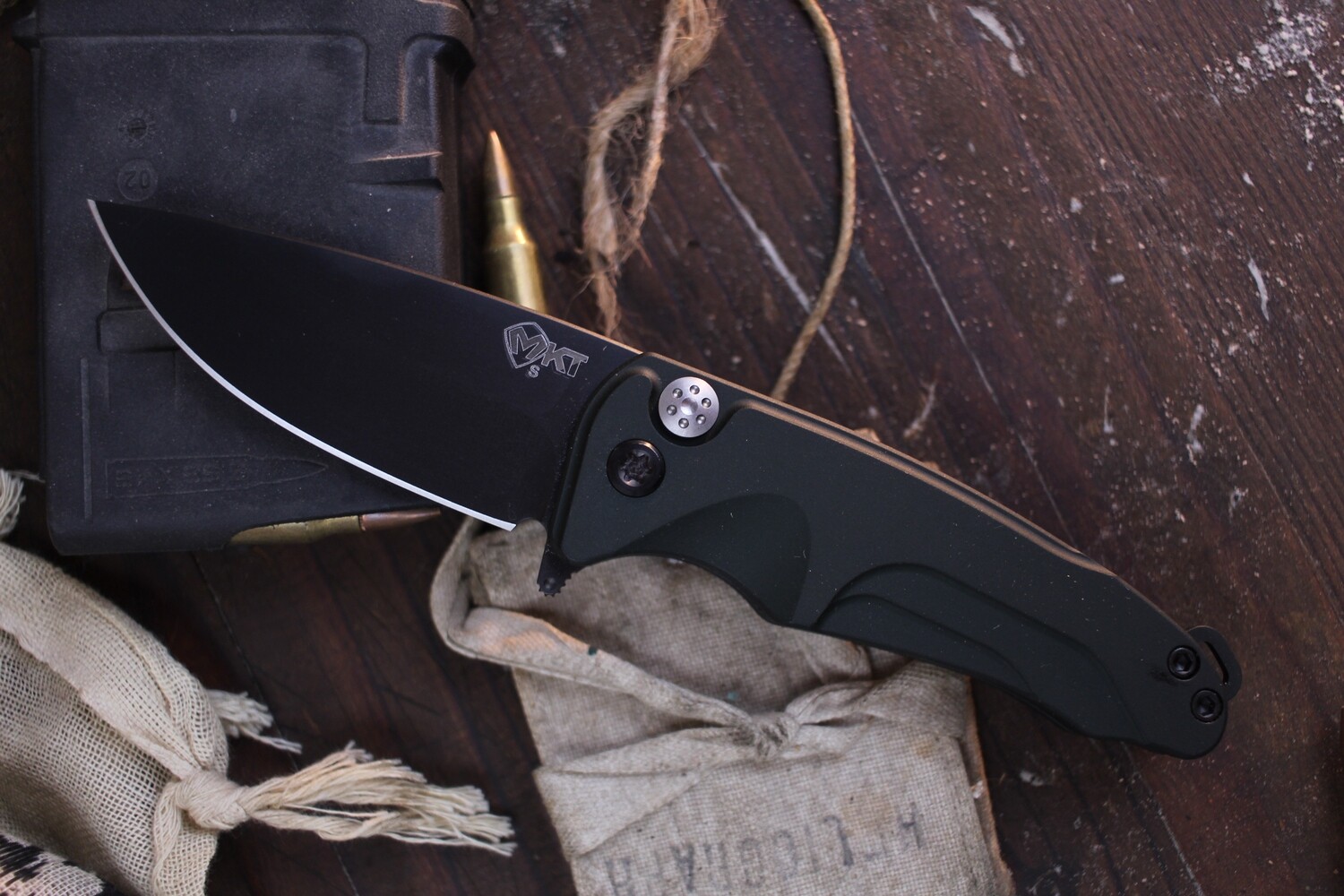 Medford Knife &amp; Tool (MKT) Smooth Criminal 3” Plunge Lock Folder / Hunter Green Aluminum / Black PVD S35VN