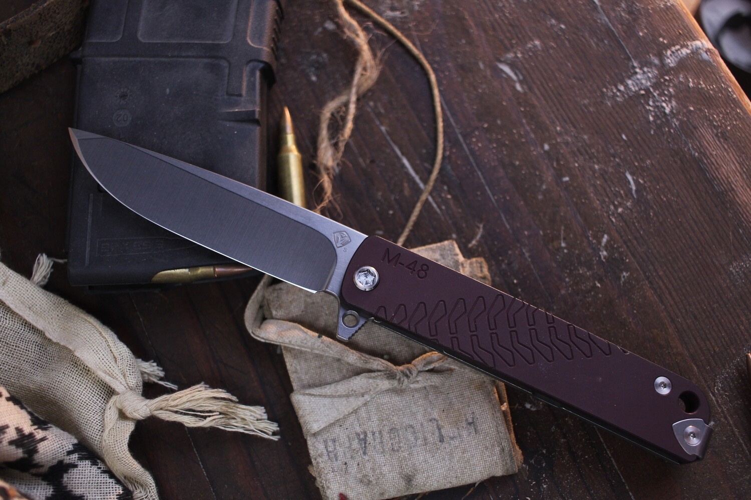 Medford Knife &amp; Tool (MKT) M-48 3.9&quot; Hybrid Framelock Flipper / Red Aluminum &amp; Titanium / Stonewashed S35VN