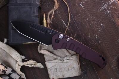 Medford Knife &amp; Tool (MKT) Praetorian Swift 3.3” Auto Plunge Lock Folder / Red Aluminum / Black PVD S35VN