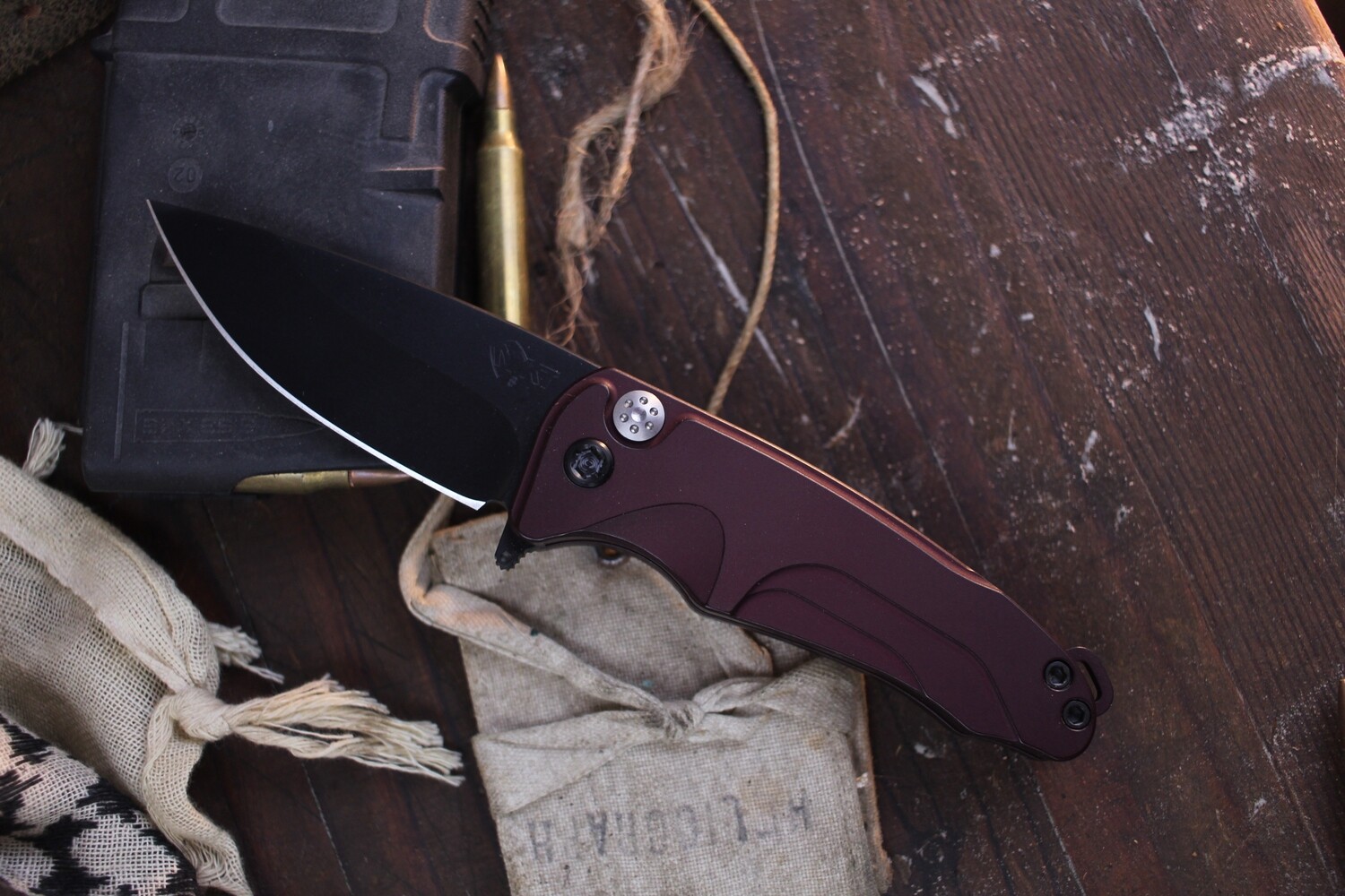 Medford Knife &amp; Tool (MKT) Smooth Criminal 3” Plunge Lock Folder / Red Aluminum / Black PVD S35VN