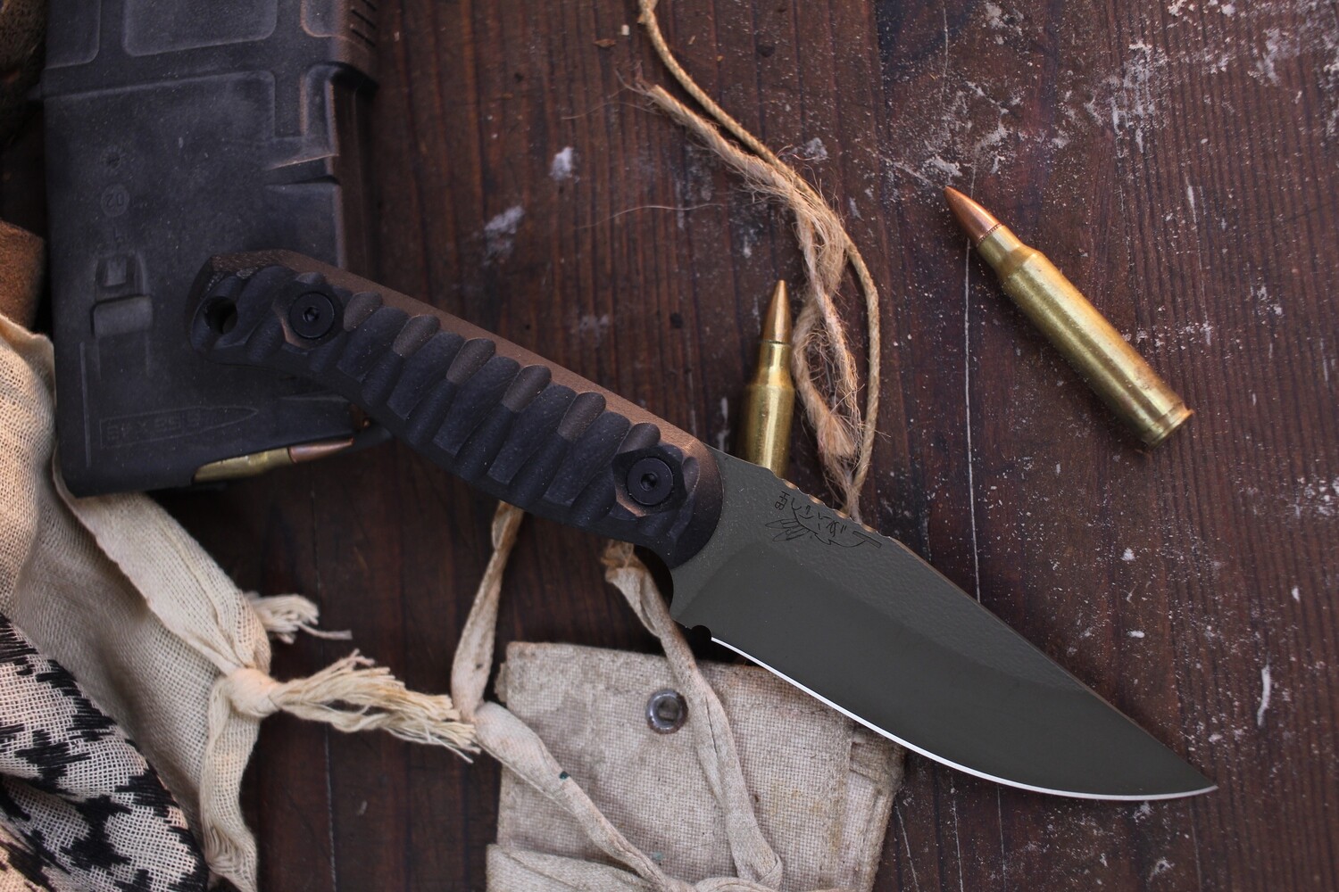 Half Face Blade Featherlight 3.35” Fixed Blade / Rocky Mountain Pattern Black G-10 / OD Green Cerakote S35VN