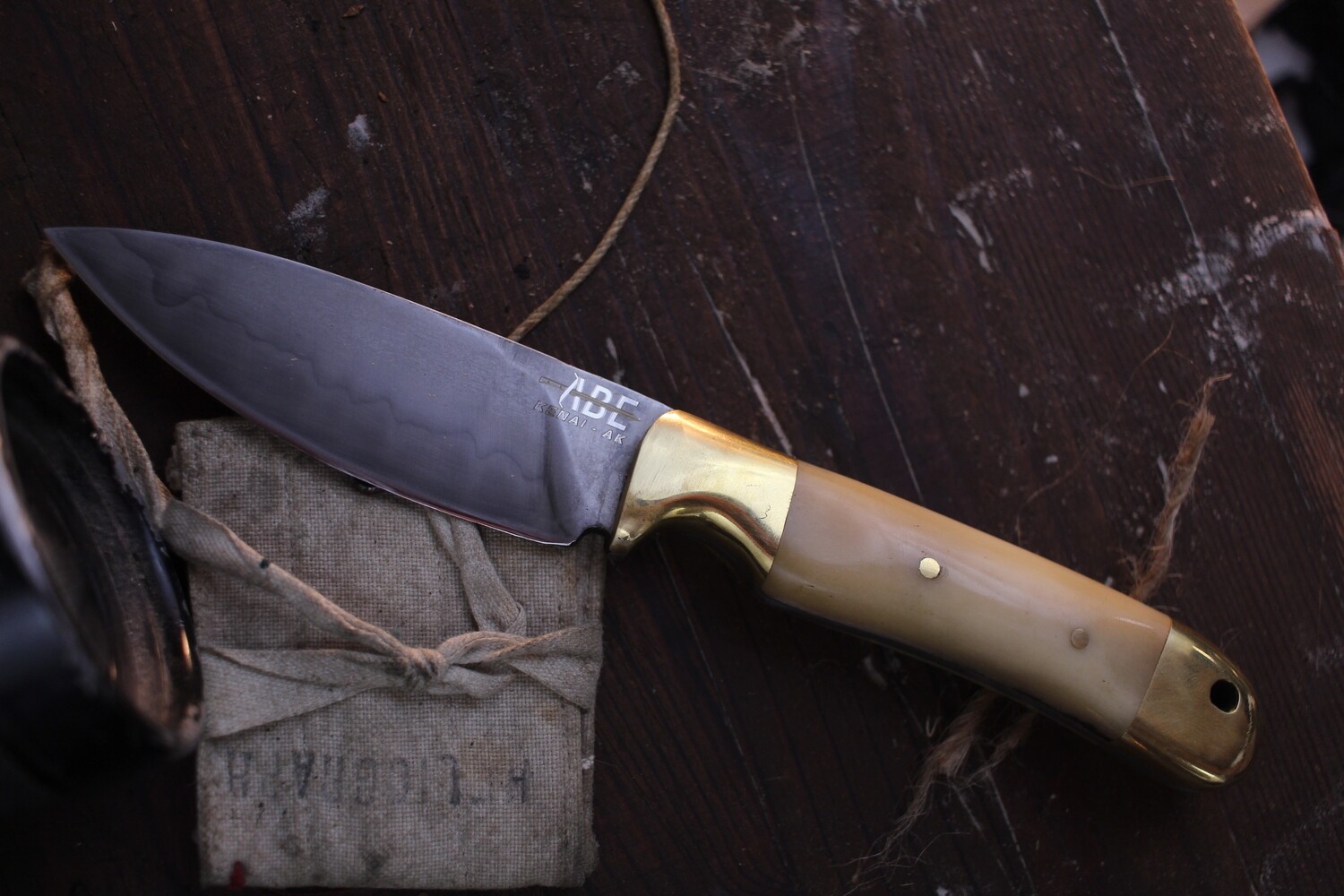 ABE Knives 3.75” Drop Point Skinner / Moose Bone &amp; Brass  / San Mai 1095 &amp; Mild Steel