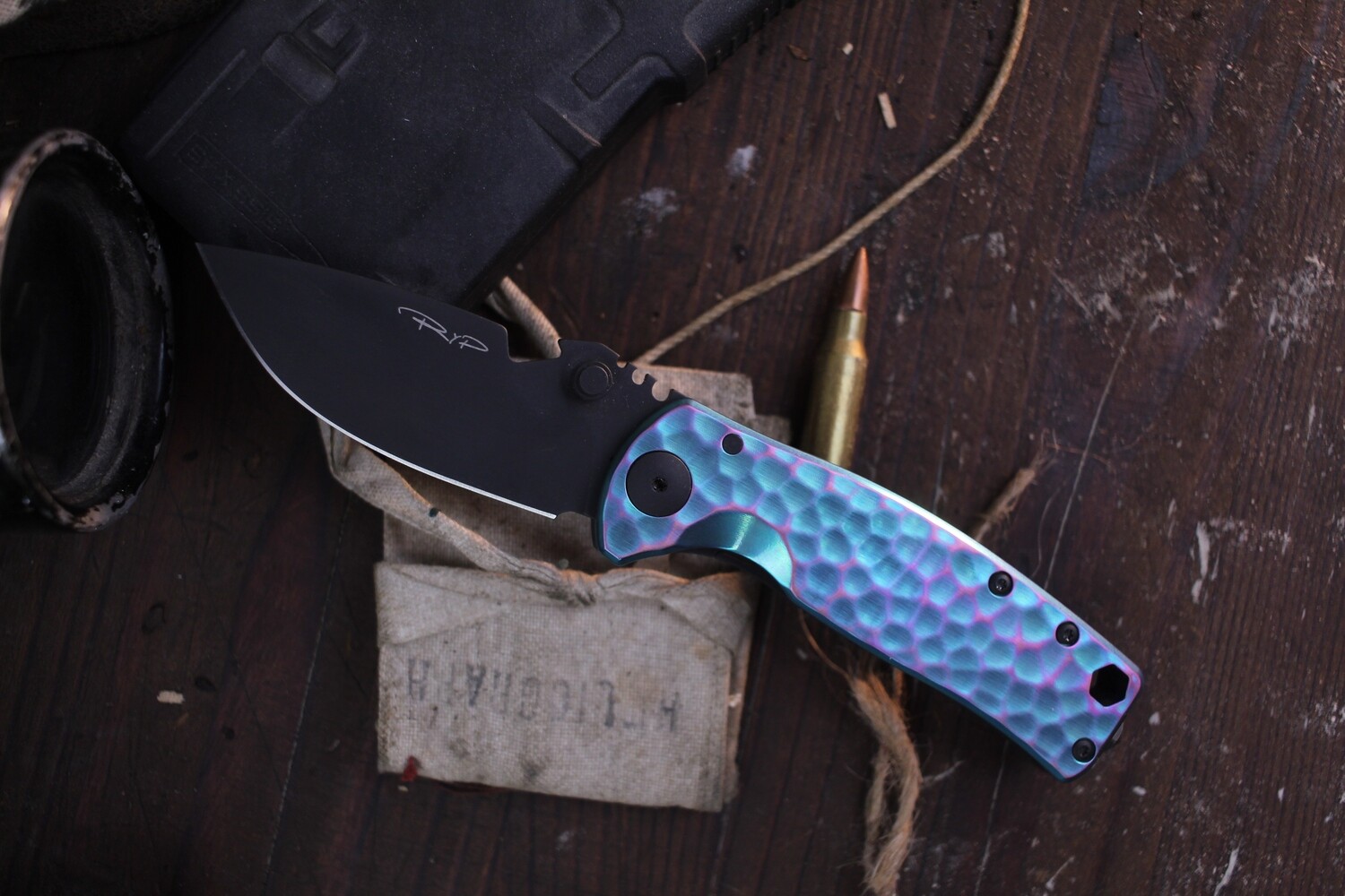 DPx Gear HEST/F 2.9&quot; Frame Lock Knife / Anodized Hammertone Ti / Black S35VN