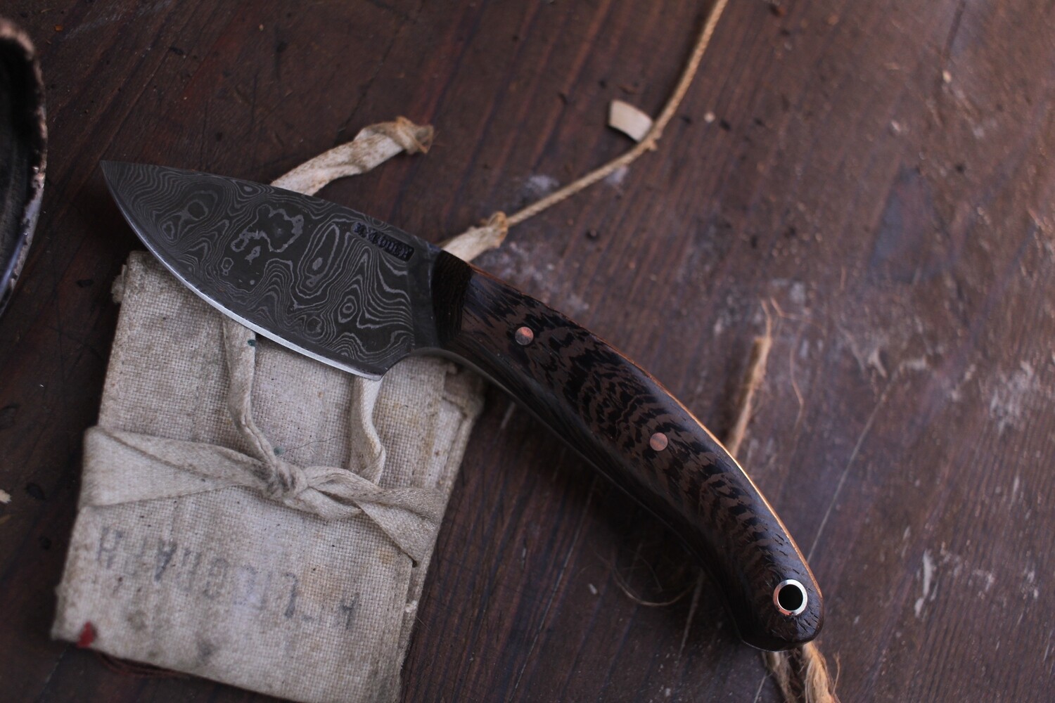 Mark Couch 2.75&quot; Drop Point Skinner / Wenge  / Alaskan Forged 1095 &amp; 15N20 Damascus