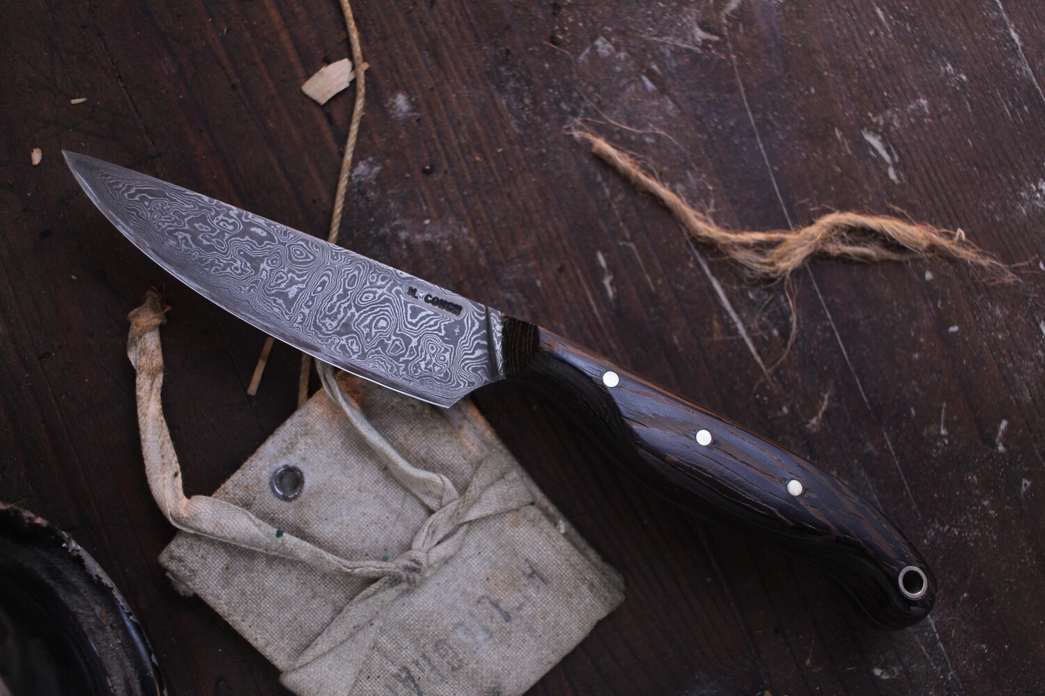 Mark Couch 3.75&quot; Drop Point Hunter / Wenge  / Alaskan Forged 1095 &amp; 15N20 Damascus