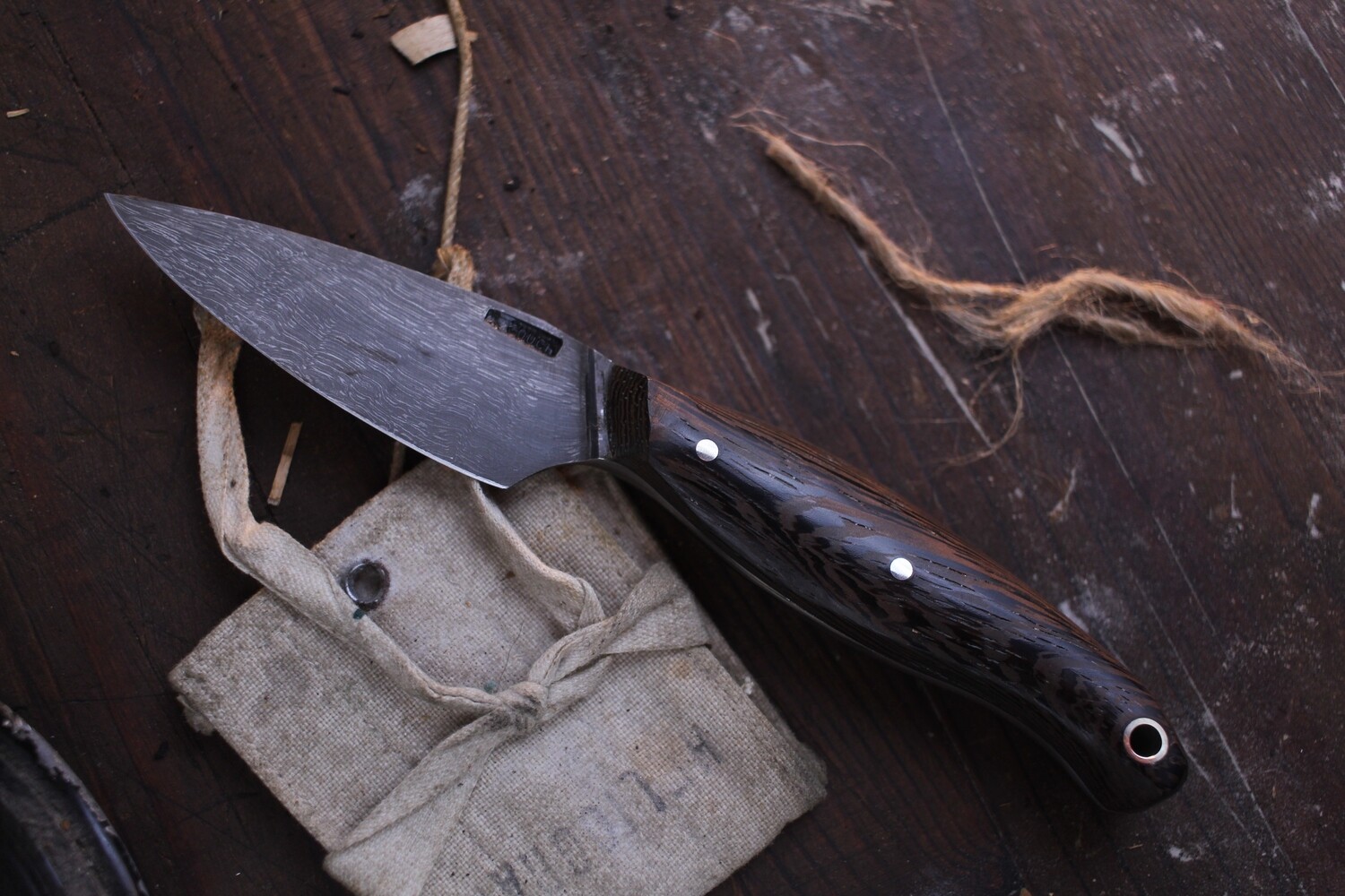 Mark Couch 3&quot; Small Drop Point Hunter / Wenge  / Alaskan Forged 1095 &amp; 15N20 Damascus
