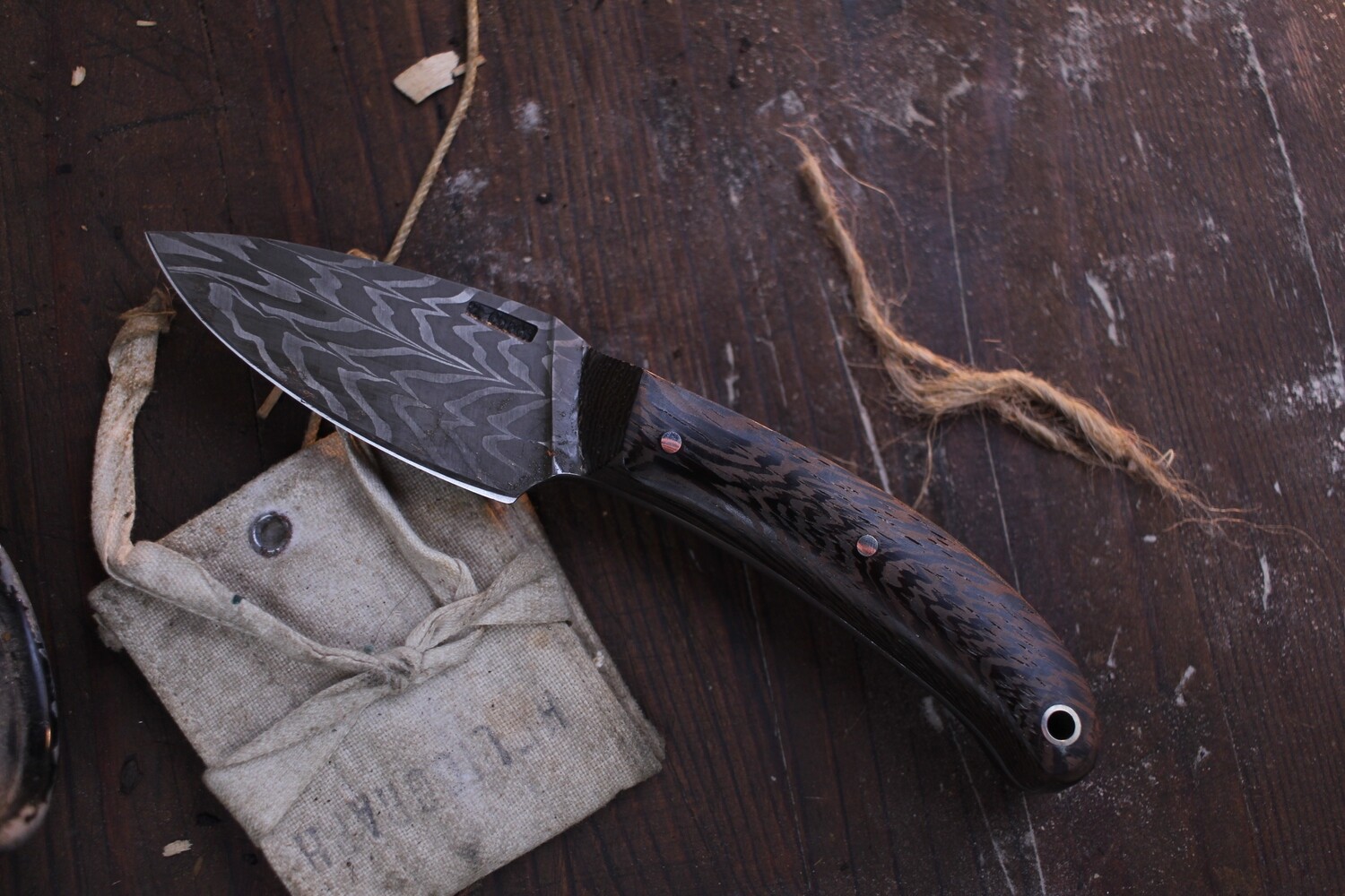 Mark Couch 3&quot; Drop Point Skinner / Wenge  / Alaskan Forged 1095 &amp; 15N20 Damascus