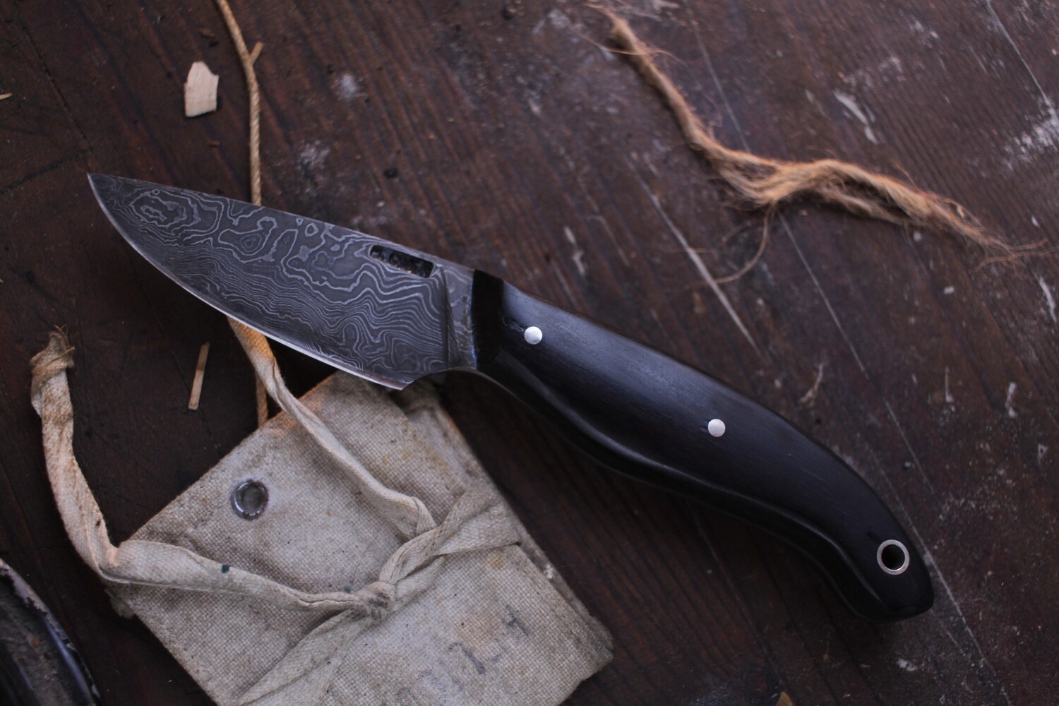 Mark Couch 2.75&quot; Drop Point Skinner / Ebony  / Alaskan Forged 1095 &amp; 15N20 Damascus