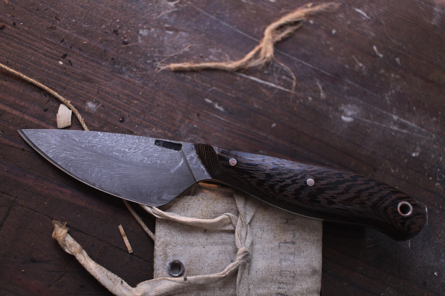 Mark Couch 3&quot; Straight Back Skinner / Wenge  / Alaskan Forged 1095 &amp; 15N20 Damascus