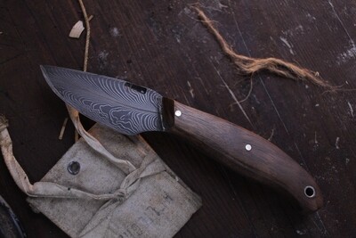 Mark Couch 2.75&quot; Drop Point Skinner / Walnut  / Alaskan Forged 1095 &amp; 15N20 Damascus