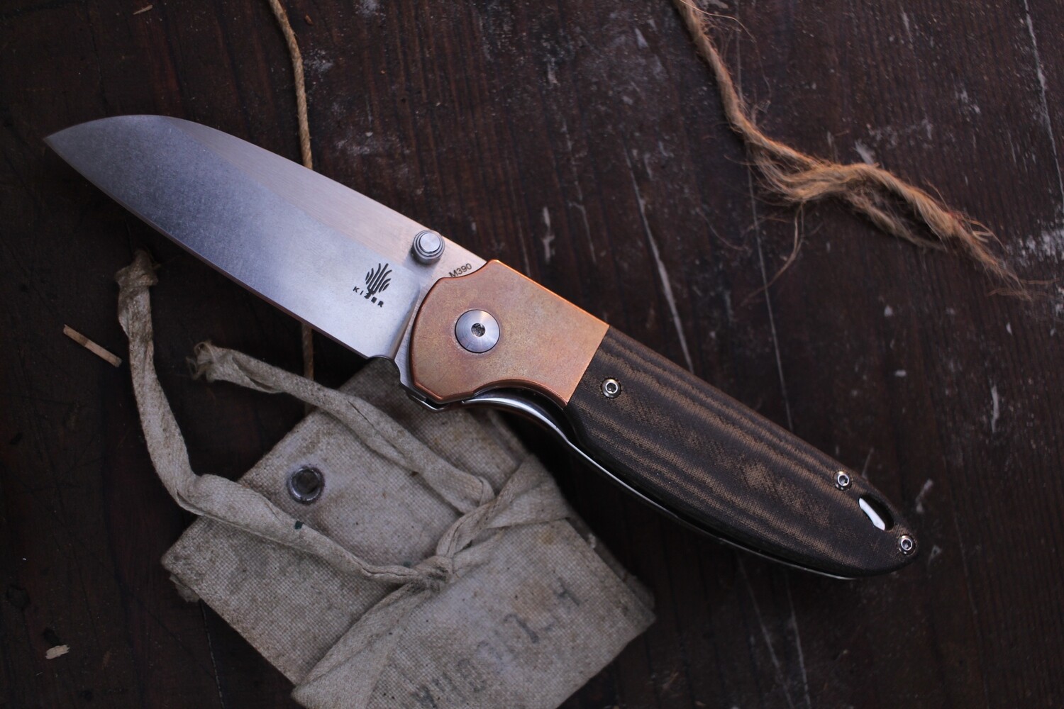 Kizer Deviant 3&quot; Liner Lock Folder / OD Green Micarta &amp; Copper Bolsters / Satin M390 ( Pre Owned )