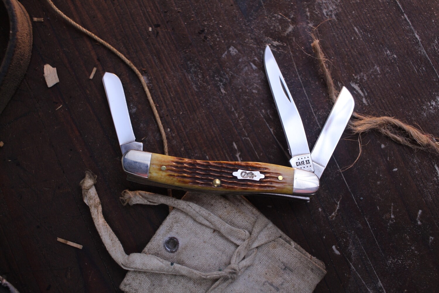 Case Medium Stockman 3.25&quot; Closed Slipjoint Folder / Rogers Corn Cob Jigged Antique Bone / Polished Tru-Sharp