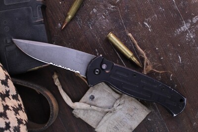 Benchmade AFO 3.6&quot; Automatic Folder / Black Aluminum / Bead Blast Partially Serrated ATS-34 ( Pre Owned )