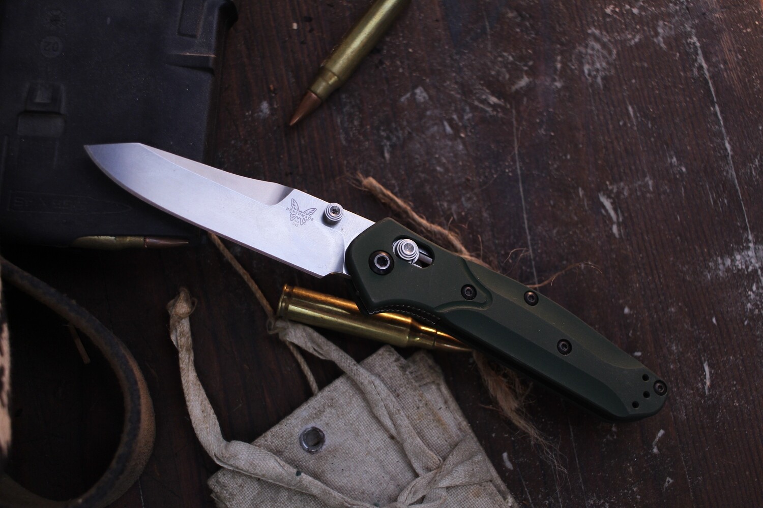 Benchmade Mini Osborne 2.9" Folding Knife / Green Aluminum / Satin ( Pre Owned )