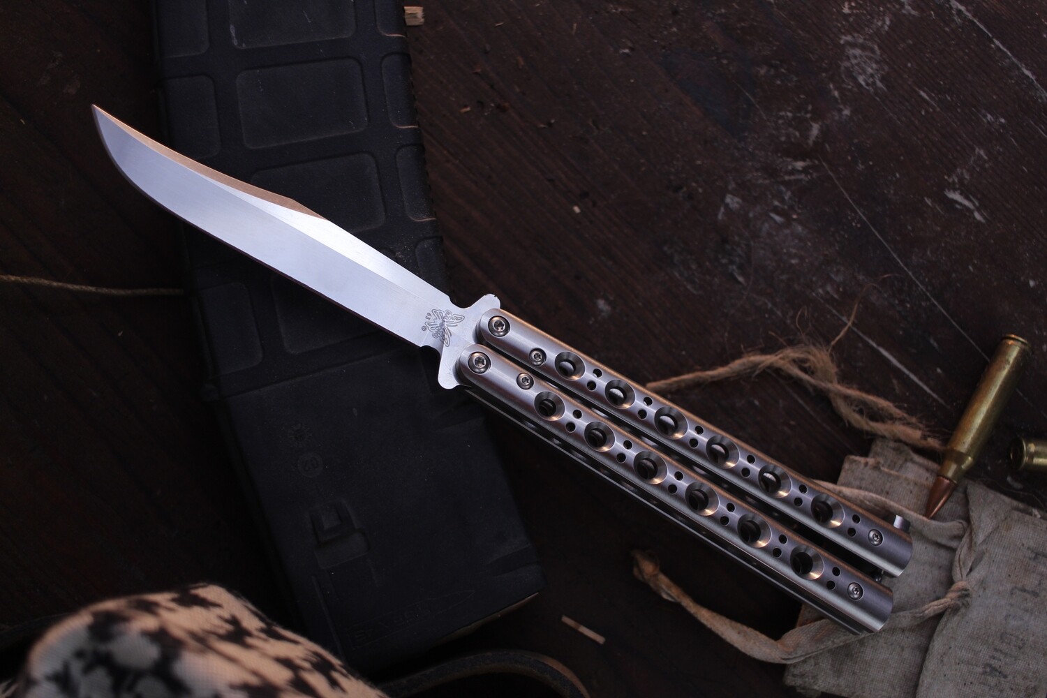 Benchmade 63 Balisong 4.25&quot;  Butterfly Knife / Stainless Steel / Satin D2 Bowie (Pre-Owned)