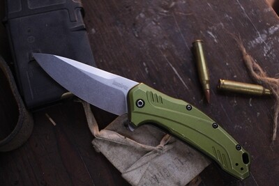 Kershaw Link 3.25" Assisted Opening Flipper Knife / Green Aluminum / Stonewash 20CV ( Pre Owned )