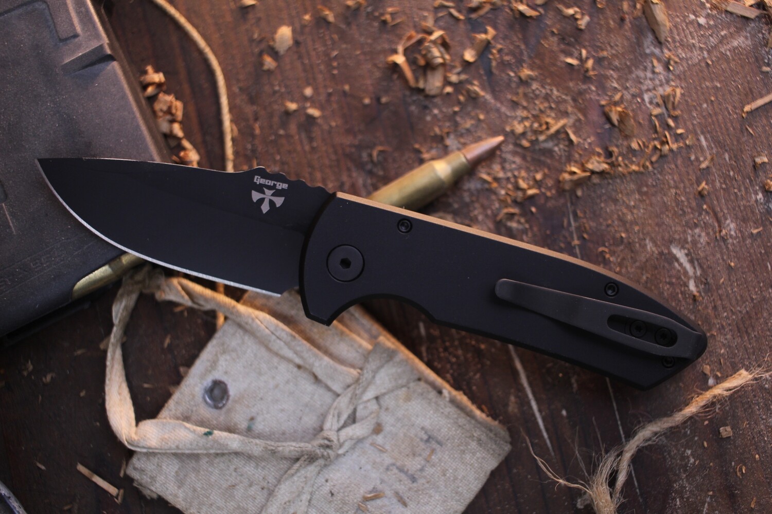 Pro-Tech Left Hand Les George SBR 2.6&quot; Automatic Folder / Black Aluminum / Black S35VN ( Pre Owned )