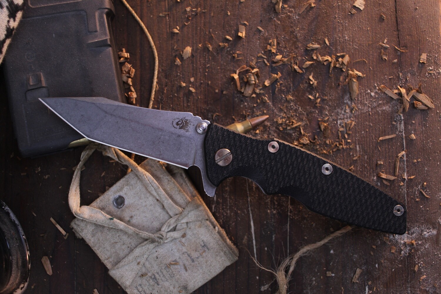 Hinderer Eklipse 3.5&quot; Framelock Flipper / Black G-10 &amp; Battle Blue Titanium / Stonewashed Tanto S35VN  ( Pre Owned )