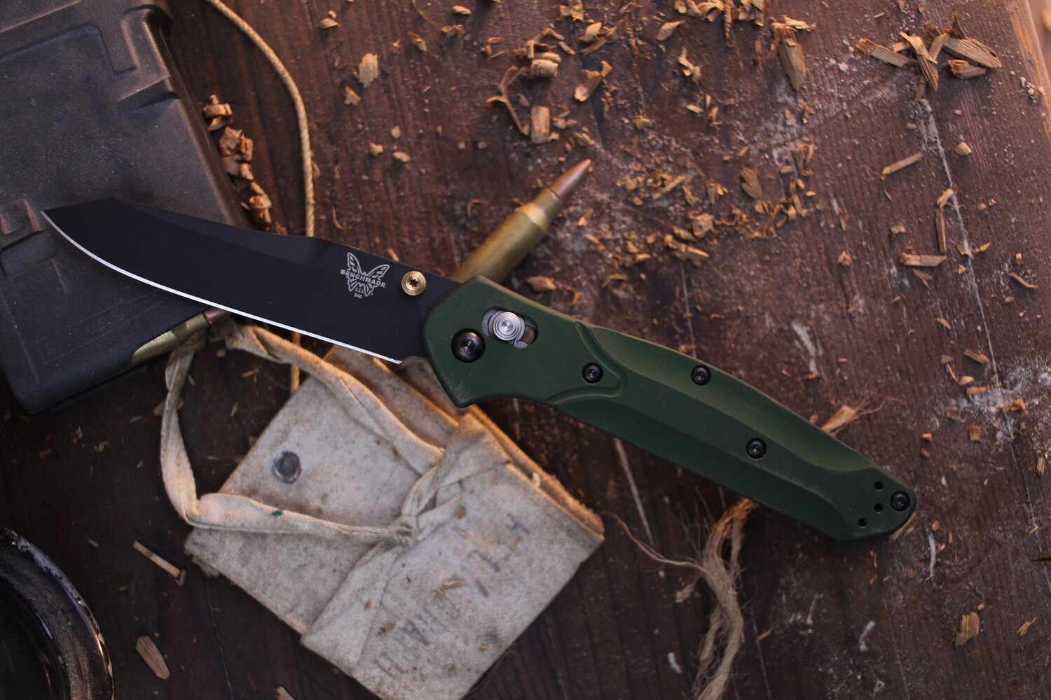 Benchmade Osborne 3.4&quot; AXIS Lock Folder / Green Aluminum &amp; Lynch Clip/  Black S30V ( Pre Owned )