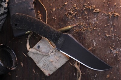 Winkler Knives Crusher 4.875" Belt Knife / Black Rubber / Black 80CRV2 / Extra Sheath ( Pre Owned )