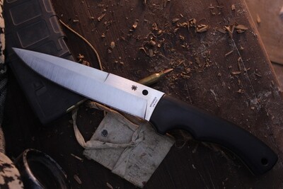 Spydero Sustain Pin 6.15" Fixed Blade Knife, 20CV Steel / Black G10 / Custom Kydex Sheath