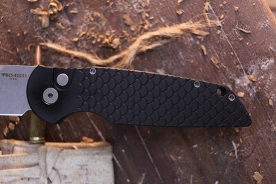 Pro-Tech TR-3 3.5" Automatic Plunge Lock Folder / Black Fish Scale Aluminum / Stonewashed 154CM