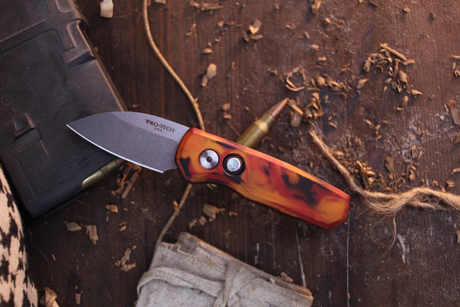 Pro-Tech Runt 5 2.96&quot; Automatic Folder / Del Fuego Anodized Aluminum / Stonewash Wharncliffe CPM-Magnacut